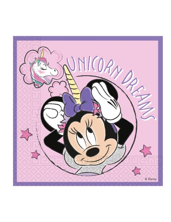 Minnie Maus-Servietten mit Einhorn Kindergeburtstag-Partydeko 20 Stück rosa 33x33 cm