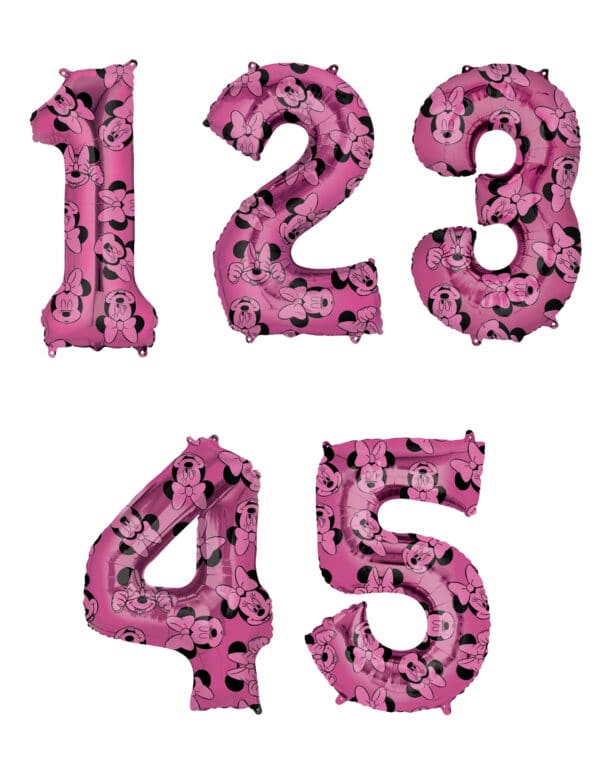 Minnie Maus-Zahlenluftballon Zahlen 1-5 Partydeko pink 66 cm