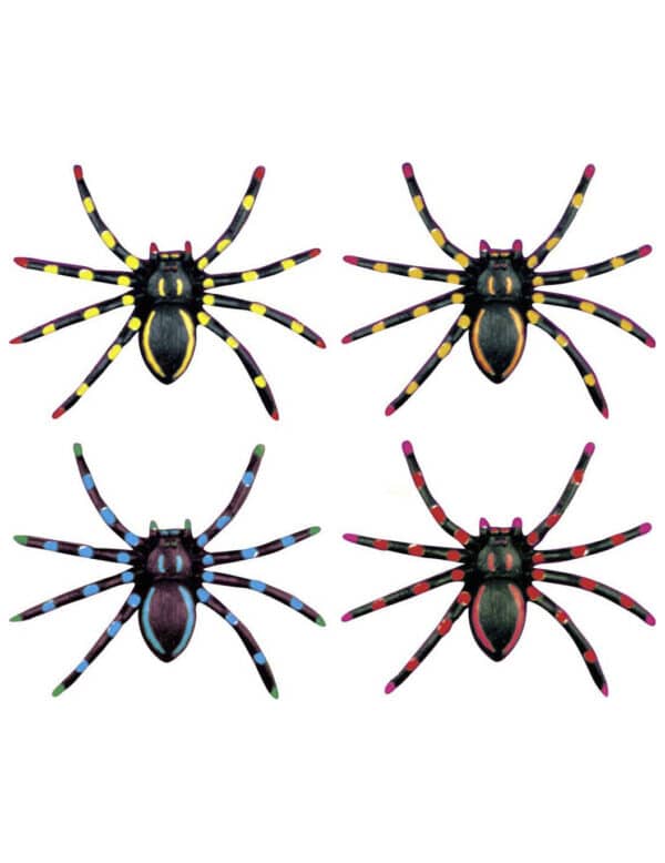 Spinnen-Deko in Neonfarben Halloween-Deko 4-er Set bunt 5x8x2cm