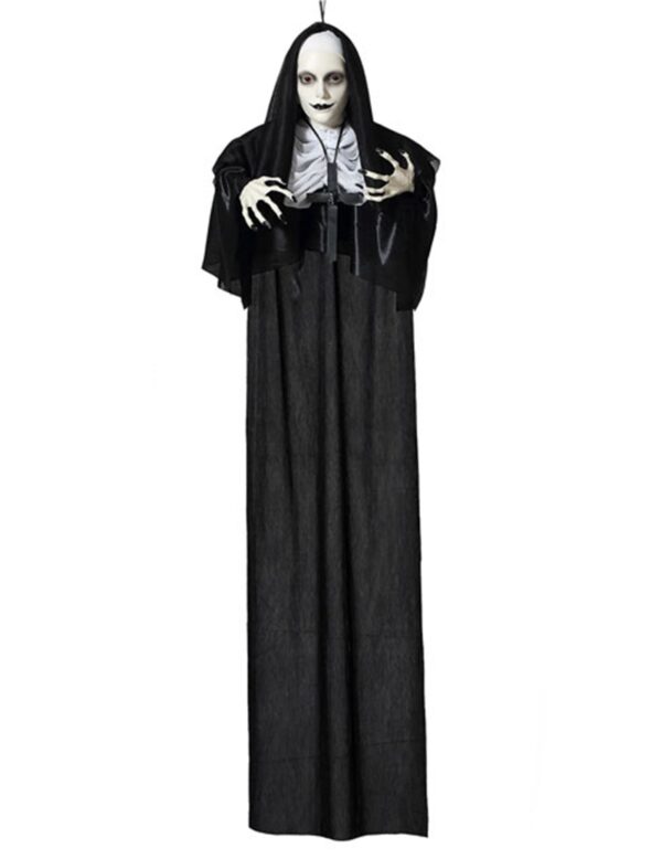 Nonnen-Dekoration mit Leuchteffekt Hängedeko Halloween schwarz-weiss 120 cm