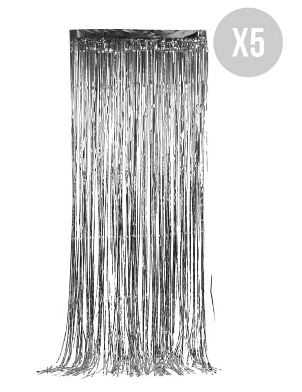 Vorhang-Set Silvester-Deko glitzernd 5 Stück silber 90x244cm