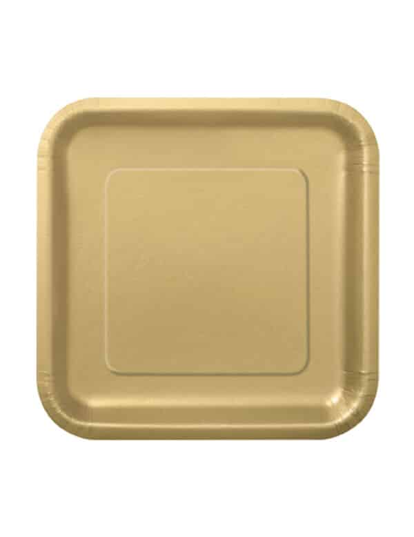 Party Pappteller quadratisch klein 16 Stück gold 17 cm