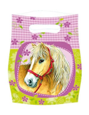Partytüten Pferde Geschenktüten Kindergeburtstag Deko 6 Stück hellgrün-rosa