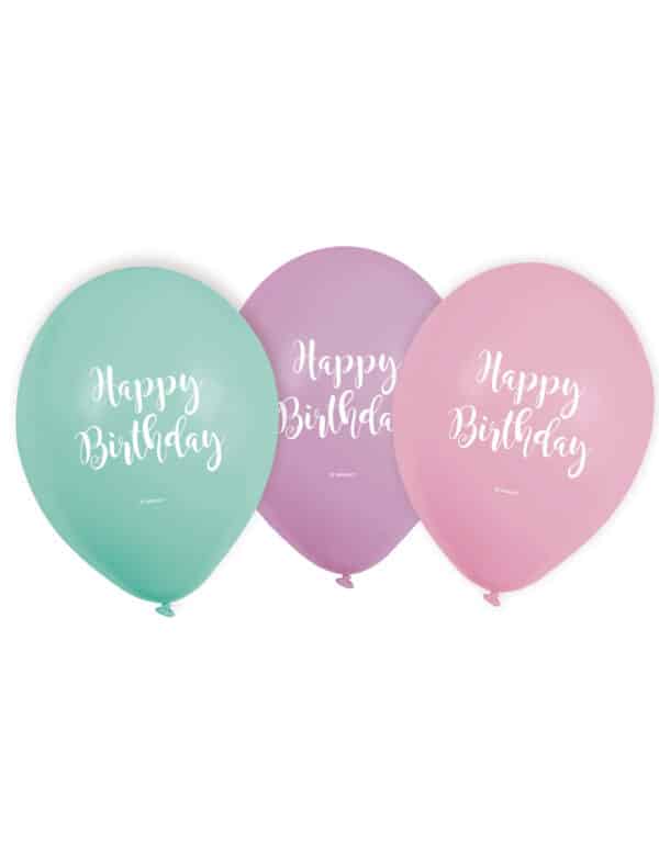 Pastell-Luftballons Happy Birthday Geburtstagsballon 6 Stück türkis-lila-rosa 22