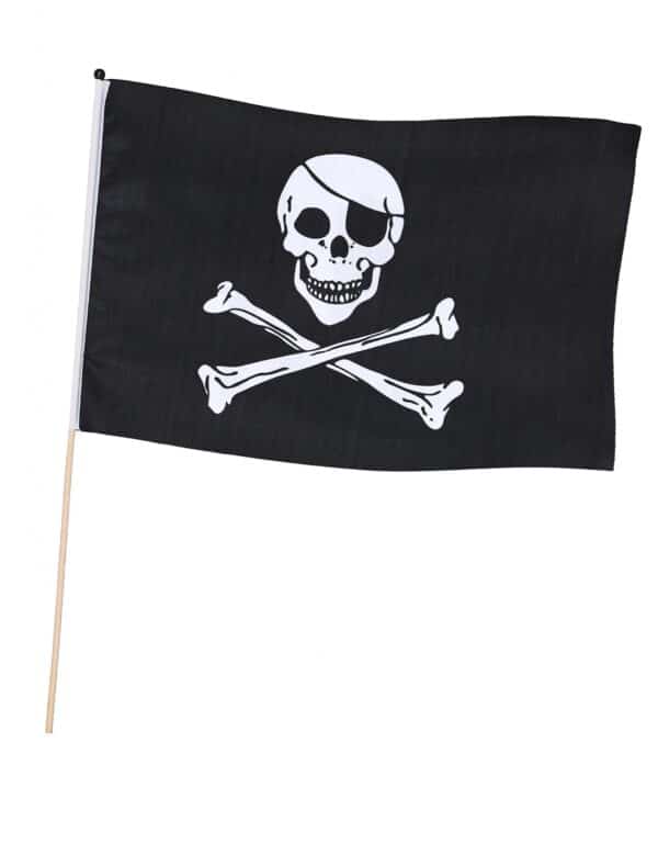Piraten-Flagge mit Stab schwarz-weiss 45x30cm