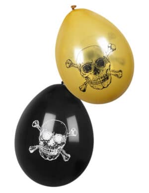 Piraten-Luftballons Jolly Roger 6 Stück goldfarben-schwarz 25 cm