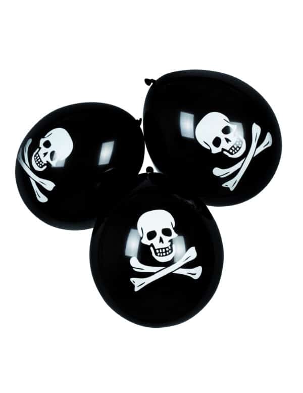 Piraten Luftballons Totenschädel 6 Stück schwarz-weiss 27