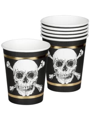 Piraten-Pappbecher Jolly Roger 10 Stück schwarz-weiss-goldfarben 210 ml