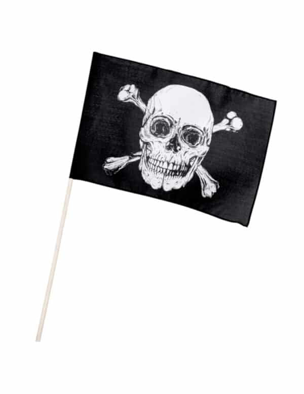Piratenfahne mit Stab schwarz-weiss 30 x 45 cm