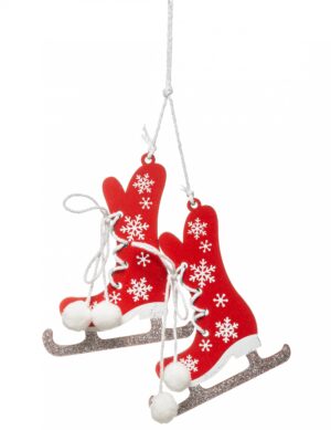 Schlittschuhe-Anhänger Christbaumschmuck rot-weiß 10 cm