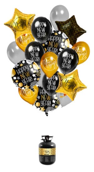 Silvester Ballon-Set 18-teilig gold-schwarz-weiß