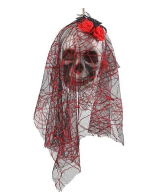 Skelett-Braut-Schädel zum Aufhängen Halloween-Dekoration weiss-schwarz-rot 15x30cm