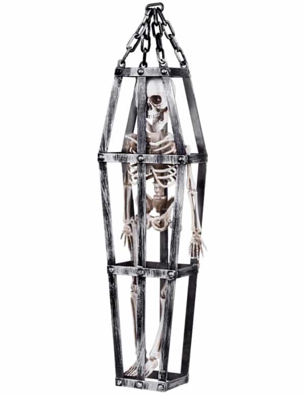 Skelett-Hängedeko im Käfig Halloween-Deko grau 50 cm