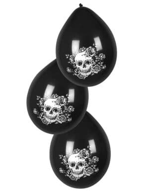 Skelett-Lutfballons mit Blumen Halloween-Deko 6 Stück schwarz-weiss