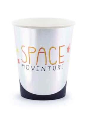 Space Adventure Pappbecher 6 Stück silber-schwarz-orange 200 ml