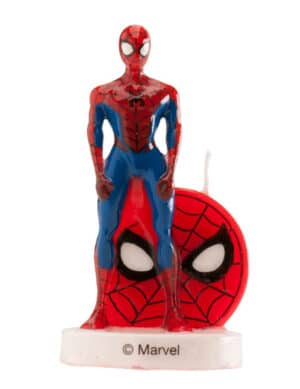 Spiderman-Kuchendeko mit Kerze Marvel-Lizenzartikel rot-blau 6cm