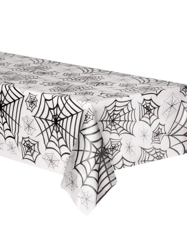 Spinnweben Halloween-Tischdecke weiss-schwarz 135x275cm