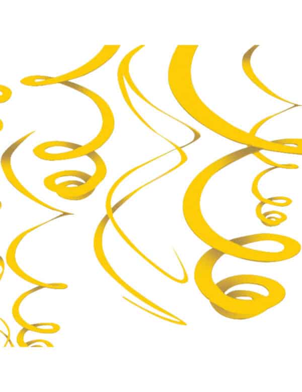 Spiralen-Hängedekoration Party-Deko 12 Stück gelb 56cm