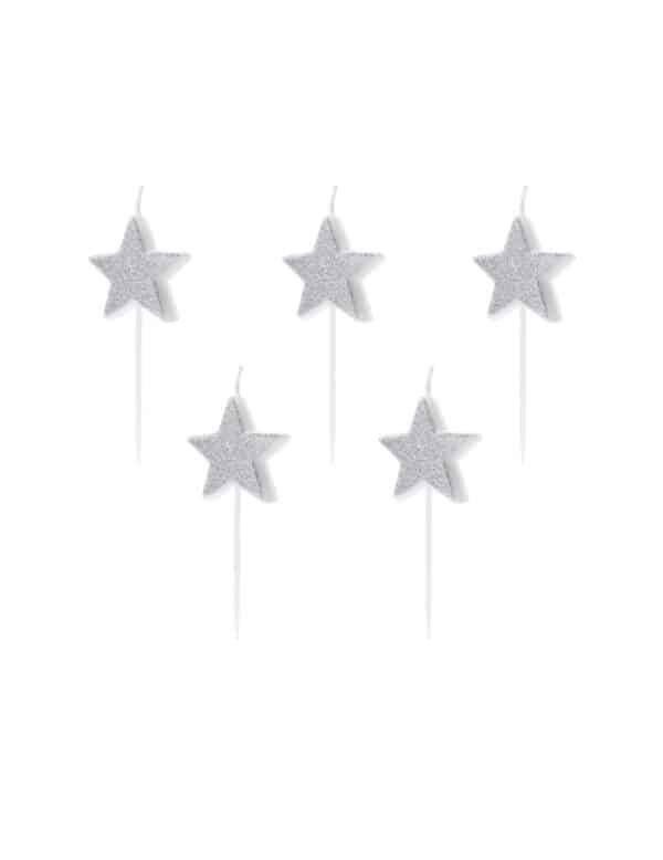 Sternförmige Geburtstagskerzen glitzern 5 Stück silberfarben 3