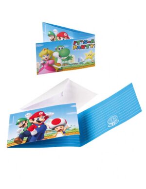 Super Mario-Einladungskarten mit Umschlägen Nintendo-Mottoparty 8 Stück bunt 8x14cm