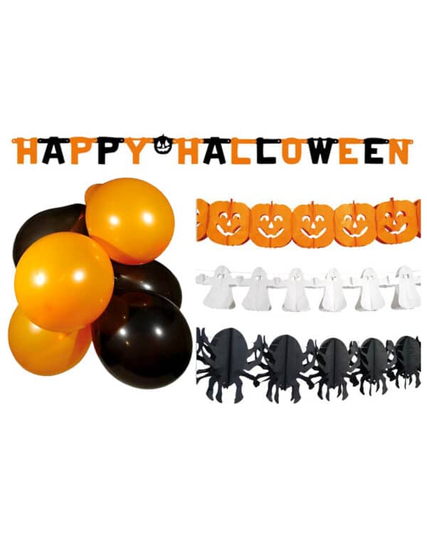 Süsses Halloween Party-Deko Set 14-teilig orange-weiss-schwarz