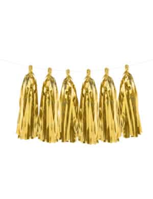 Tassel-Girlande Partydeko gold 12 Pompons 2