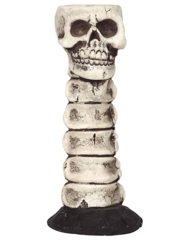 Totenschädel-Kerzenhalter Halloween-Deko grau-schwarz 17 cm