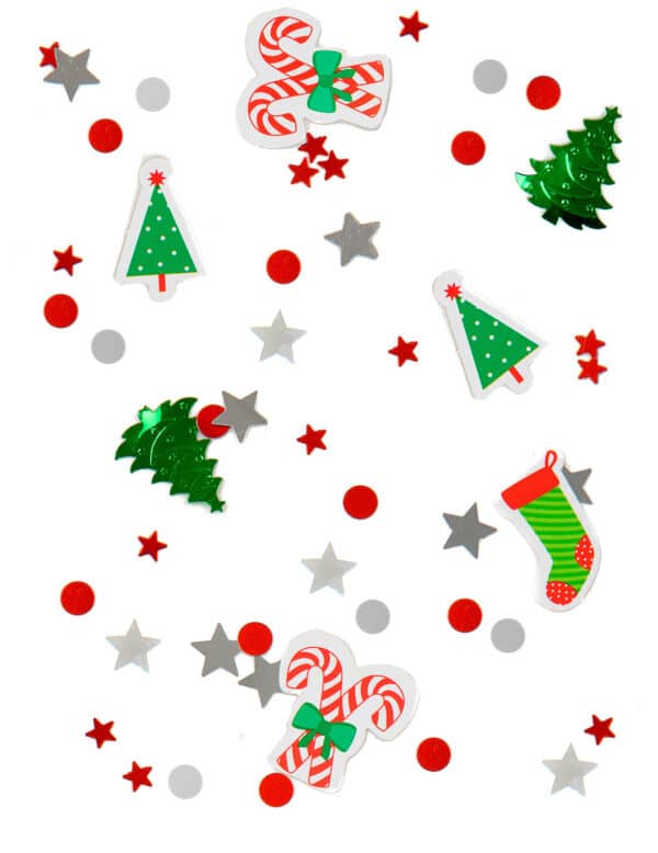 Weihnachtliches Konfetti 6 Motive silber-rot-grün 34g