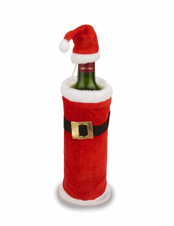 Weihnachtsdeko Flaschen-Deko Mantel und Mütze rot-weiss