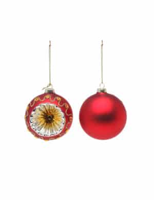 Weihnachtskugeln aus Glas festliche Deko 2 Stück rot-goldfarben 8 cm