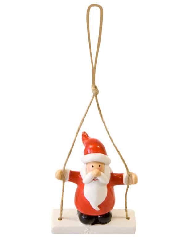 Weihnachtsmann auf Schaukel Christbaumschmuck rot-weiß-braun 7 x 5 x 3 cm