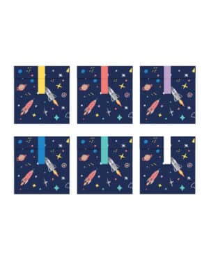 Weltall-Geschenktüten Raketen Planeten Sterne Weltraum 6 Stück blau-bunt 13 x 14 cm