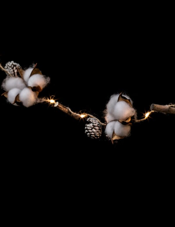 Winterliche Baumwollblüten-Girlande leuchtend Weihnachtsdeko weiß-braun 190 cm