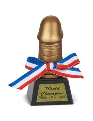 Witzige Penis-Trophäe frivoler Scherzartikel gold