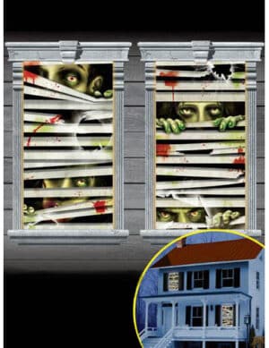 Zombie-Gesichter Halloween Fenster-Deko Set 2-teilig bunt 165x85cm